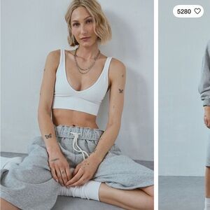 Urban Outfitters Corinne Seamless Knit V-
Neck Bralette white ribbed crop top